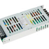 Metal enclosure switching power supply module with ventilation slots and a terminal block for output connections, used to provide DC power to electronics.