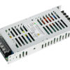 Metal enclosed switching power supply with vented case and multiple terminal connections on one end, used to convert AC to DC for electronics.