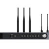 Rack-mount network appliance with four external antennas and a front panel of buttons and a power dial.