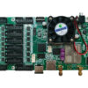 MBR16 - LED-Mall, Shopping LED Controller & LED Display Parts Green electronic control board with a dense row of black connectors on the left, a central cooling fan, and multiple chips and ports including USB and RF connectors at the bottom right workstation-like layout.