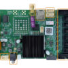 Green PC motherboard with a large black heatsink and many expansion slots outlined in orange](https://)