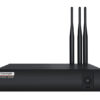 Black wireless router with three tall external antennas and a front power button, labeled 'ColorLight Acrobat AX08'