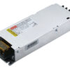 Industrial DC power supply module in a metal case with a warning label and terminal block at one end