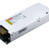 Metal enclosed switching power supply with a yellow-orange terminal block on the front edge