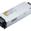 Metal-encased switching power supply with screw-terminal output and cooling fins on one end, ready for installation in equipment