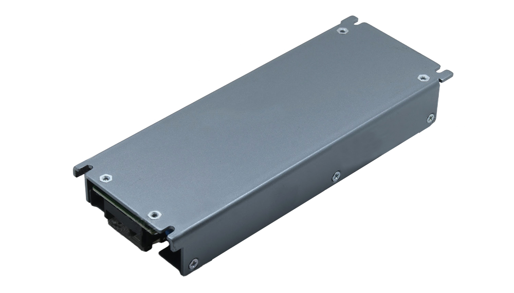 DSP400L-0304 2 - LED-Mall, Shopping LED Controller & LED Display Parts Metal rectangular electronics enclosure with a black plug/connector at one end and mounting flanges on the corners