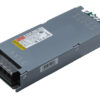 Gray metal DC power supply module with a terminal block on one end, designed for DIN rail installations.