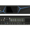 Rack-mount display controller with front touchscreen and rear port panel showing multiple Ethernet, USB, and power connections (HD-H16).